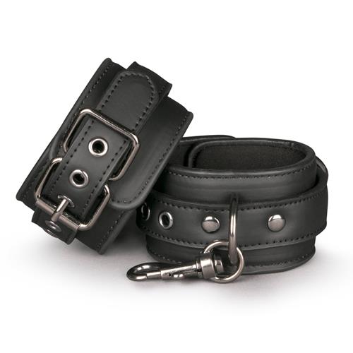 Kožené putá na ruky Black Leather Handcuffs