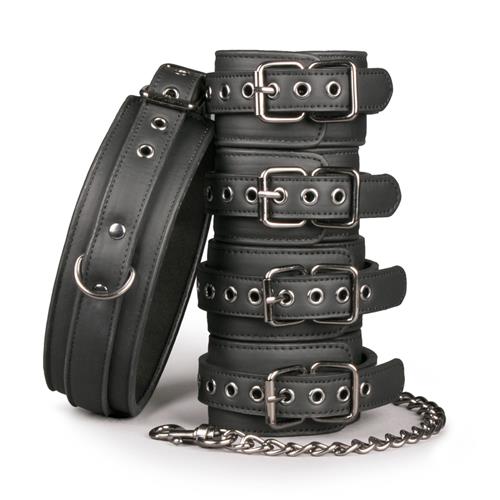 Kožená sada na zväzovanie Fetish set with collar, ankle and wrist cuffs